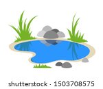 Natural pond outdoor scene vector illustration