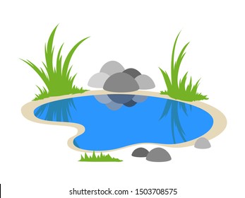 Natural pond outdoor scene vector illustration