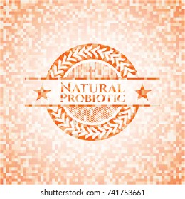 Natural Probiotic abstract emblem, orange mosaic background