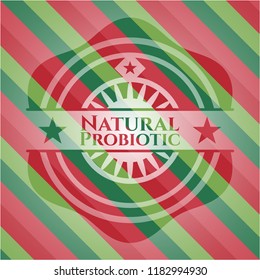 Natural Probiotic christmas colors style emblem.