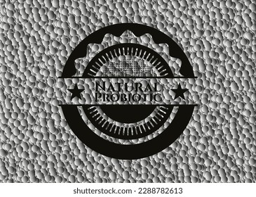 Emblema oscuro del Probiótico Natural con fondo de burbujas. Ilustración vectorial. Detallado. 