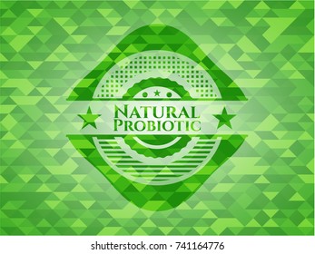 Natural Probiotic green emblem. Mosaic background