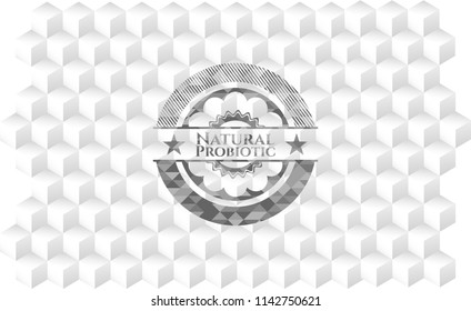 Natural Probiotic grey badge with geometric cube white background