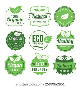  Natural product badge vector set