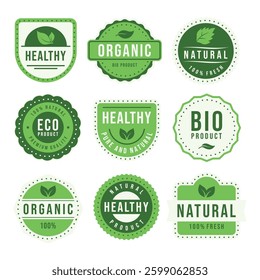  Natural product badge vector set
