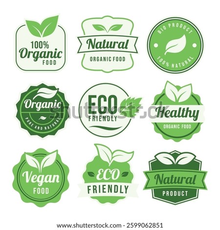  Natural product badge vector set