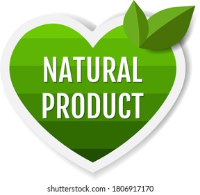 Natural Product Green Labels With Leaves White Background With Gradient Mesh, Vector Illustration