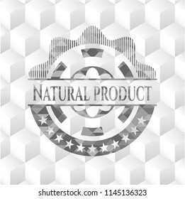 Natural Product grey badge with geometric cube white background
