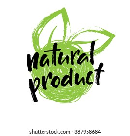 Natural product hand written label, eco, bio, organic logo design