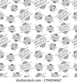 Natural product handwritten and hand drawn elements, wrapping paper template, black and white illustration, organic foods, healthy eating.