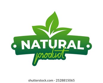 Natural product icon with abstract green leaf in gradient color. Vector Illustration. For logo, label, insigna, seal, tag, sign, seal, symbol, badge, stamp, sticker, emblem, banner, design