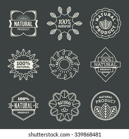  Natural Product Insignias Logotypes Set 1. Line Art Vector Elements.