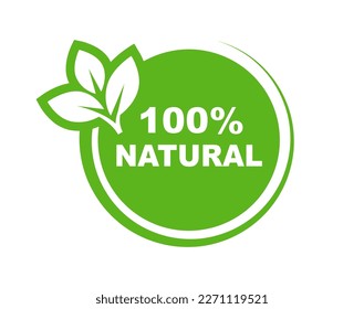 Natural product label. 100 percent natural. Organic, eco and bio symbol. Healthy food icon. Vector illustration.