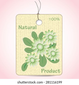Natural product label with flowers, vector design