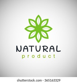 Natural product logo design template Vector illustration. Branch with green leaves