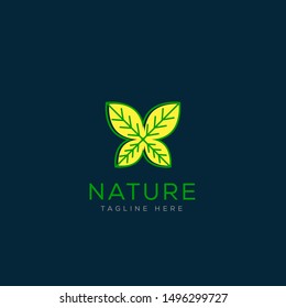 Natural product logo design vector template. Leaf icon. Vector logo pattern of nature elements. Linear icon of landscape with trees, badge for a travel. Botani Natural Logo.