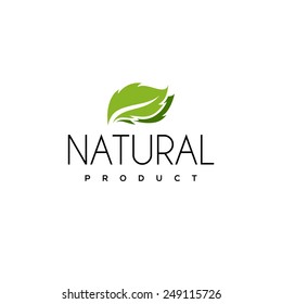 Natural Product Logo Design Vector Template With Leaf