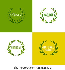 Natural product logo design vector template. Wreath of branches with leaves 