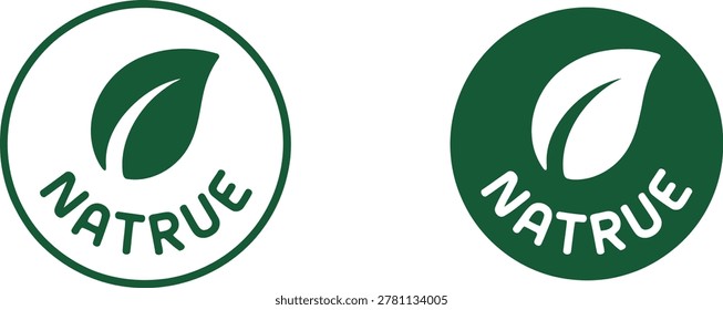 Natural product logo with leaf icon and NATRUE certification style branding in green on white background