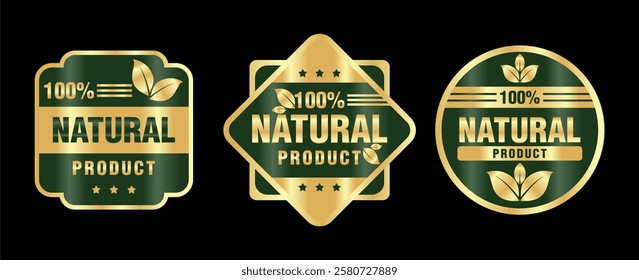 
Natural product sticker emblem label sign icon, an element for food, beverage, and health product packaging.