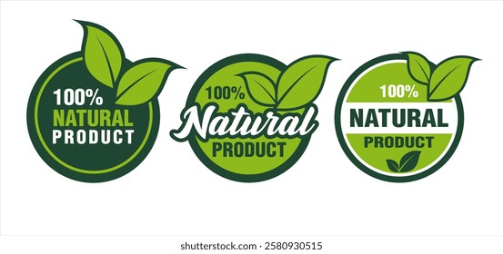 Natural product sticker emblem label sign icon, an element for food, beverage, and health product packaging.