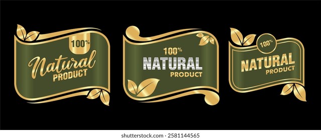 
Natural product sticker emblem label sign icon, an element for food, beverage, and health product packaging.
