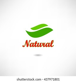 Natural product. Vector logo with abstract leaf. 