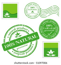 NATURAL PRODUCT written inside the stamp. Green grunge rubber stamp with the text.