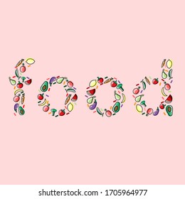 natural products, fresh food, 
colorful illustration, isolated on white background, greeting card, 