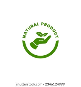 Natural products label or 100% natural ingredients product icon. Organic ingredients green label stamp. 100% natural ingredients, organic bio pharmacy and natural skincare cosmetic product.