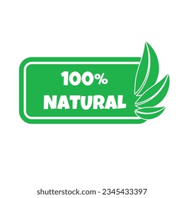 Natural products  sticker, label, badge and logo. Ecology icon. Logo template with green leaves for organic and eco friendly products. Vector illustration on white background