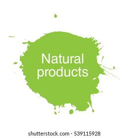 Natural products vector logo design.Abstract ink splash. Hand drawn vector illustration.