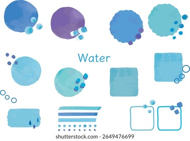Natural rain and water painted with watercolors Decorative vector illustration icon set material