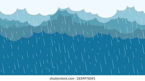 Precipitação natural com nuvens de tempestade. Chuva forte, fundo de gotas de chuva,