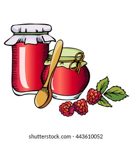 Natural raspberry jam. Vector