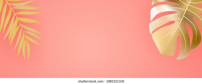 Natural Realistic Gold Palm Leaf Tropical Background. Vector illustration