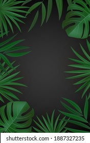 Natural Realistic Green and Gold Palm Leaf Tropical Background. Vector illustration