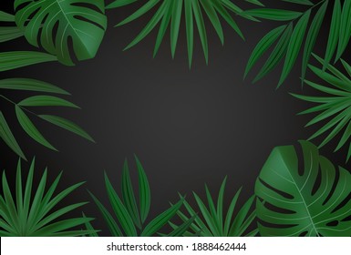 Natural Realistic Green and Gold Palm Leaf Tropical Background. Vector illustration