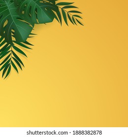 Natural Realistic Green Palm Leaf Tropical Background. Vector illustration