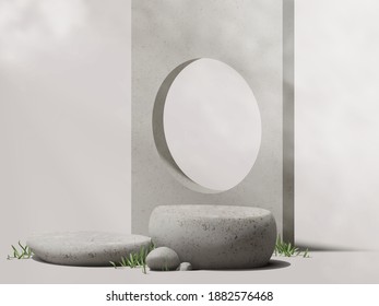 Natural realistic stone pebble rock pedestal vector. zen tropical style podium presentation for spa, cosmetic, medical, beauty product mockup vector