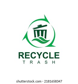 Natural Recycled Trash Logo Design Template. Trashcan Logo. junk removal solution services logo design template. Trash container bin, Garbage can recycle basket box for trash waste logo design.