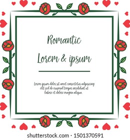 Natural red rose flower frame, for design greeting card romantic. Vector