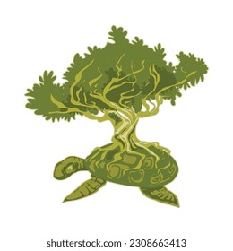 Natural relationship vector art, love nature , turtle with tree illustration concept for blogs website also for clothing design