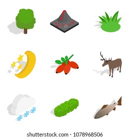 Natural reserve icons set. Isometric set of 9 natural reserve vector icons for web isolated on white background