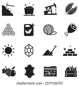 Natural Resources Icons. Black Flat Design. Vector Illustration.