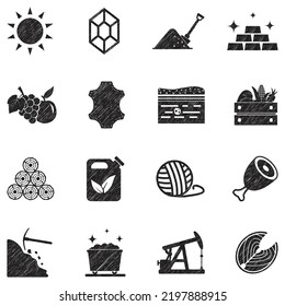 Natural Resources Icons. Black Scribble Design. Vector Illustration.