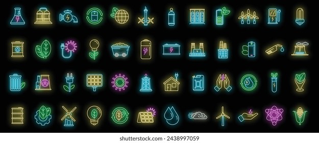 Natural resources icons set outline vector. Nature energy. Clean save neon color isolated