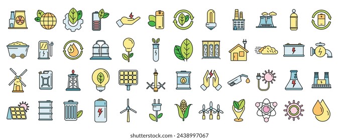 Natural resources icons set outline vector. Nature energy. Clean save thin line color flat isolated