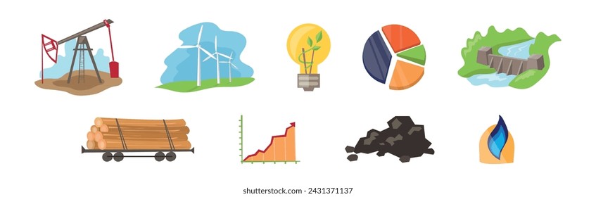 Natural Resources Industrial Extraction Item and Element Vector Set