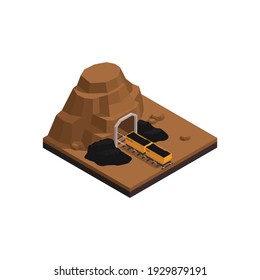 Natural resources isometric composition with image of industrial railroad mine tunnel in mountain vector illustration